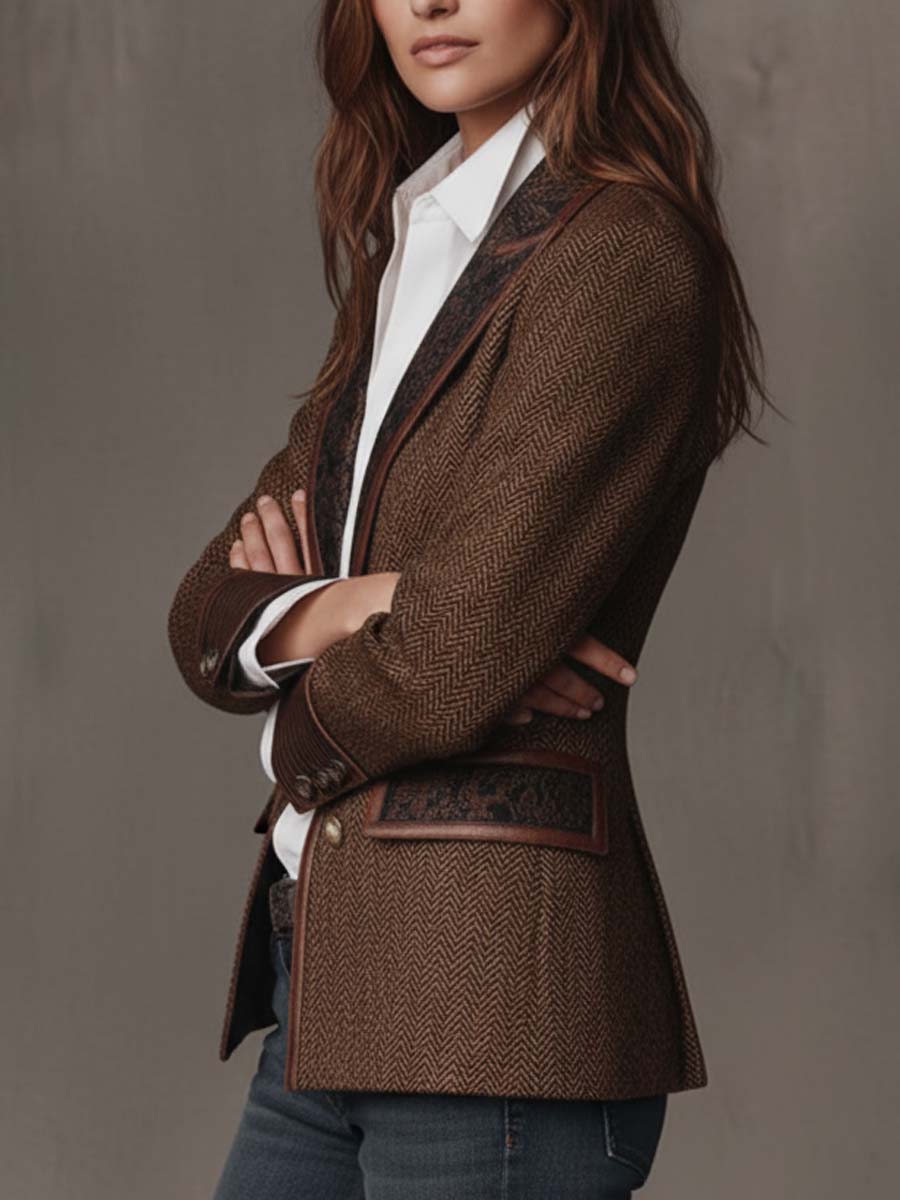 Gisèle | Blazer à Empiècements Imprimé Chevrons