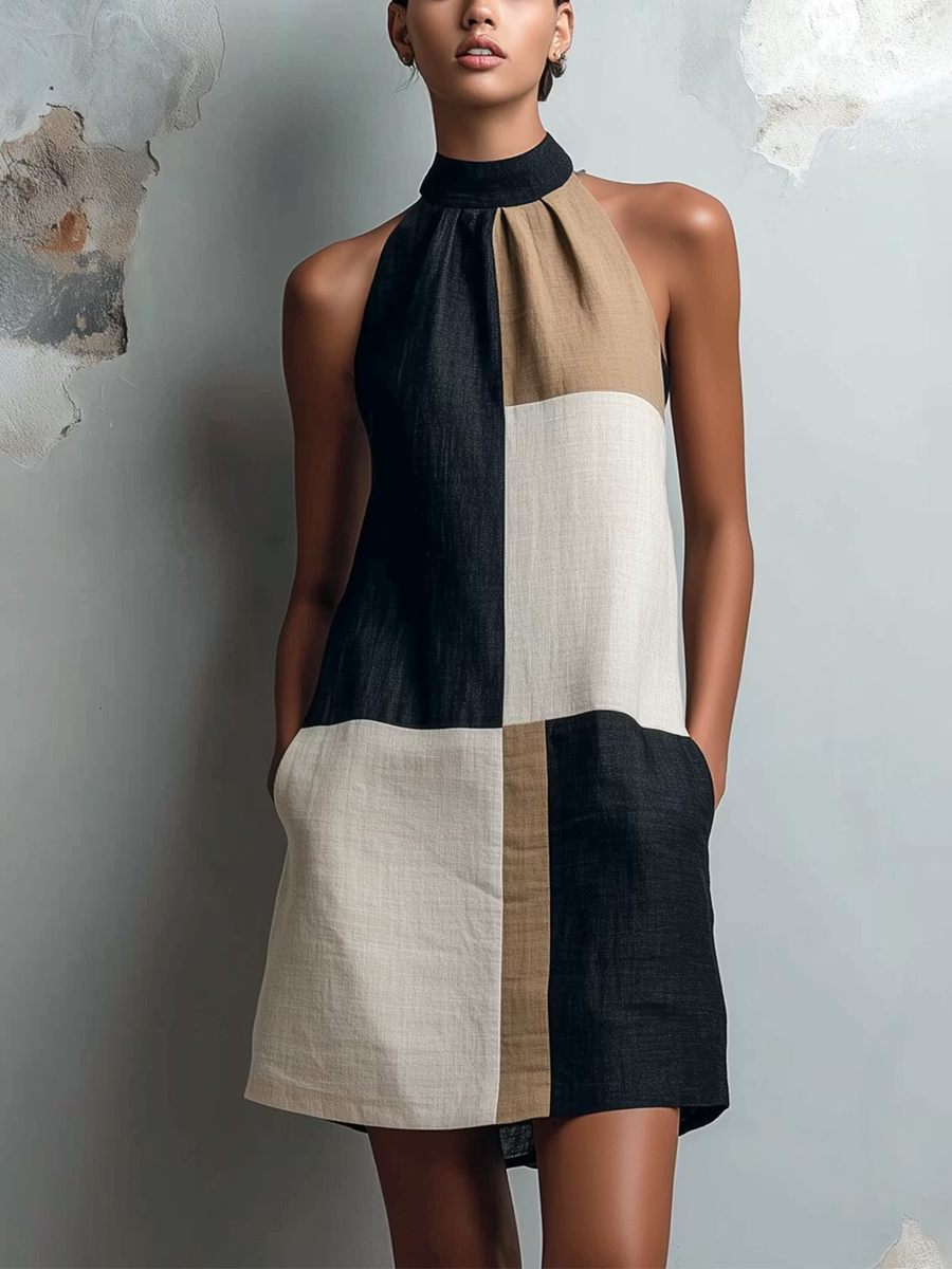SABRINA | MINI-ROBE HALTER À MOTIFS COLORBLOCK