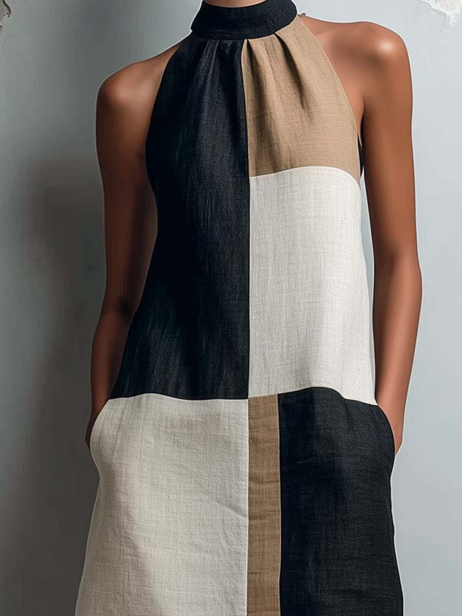 SABRINA | MINI-ROBE HALTER À MOTIFS COLORBLOCK