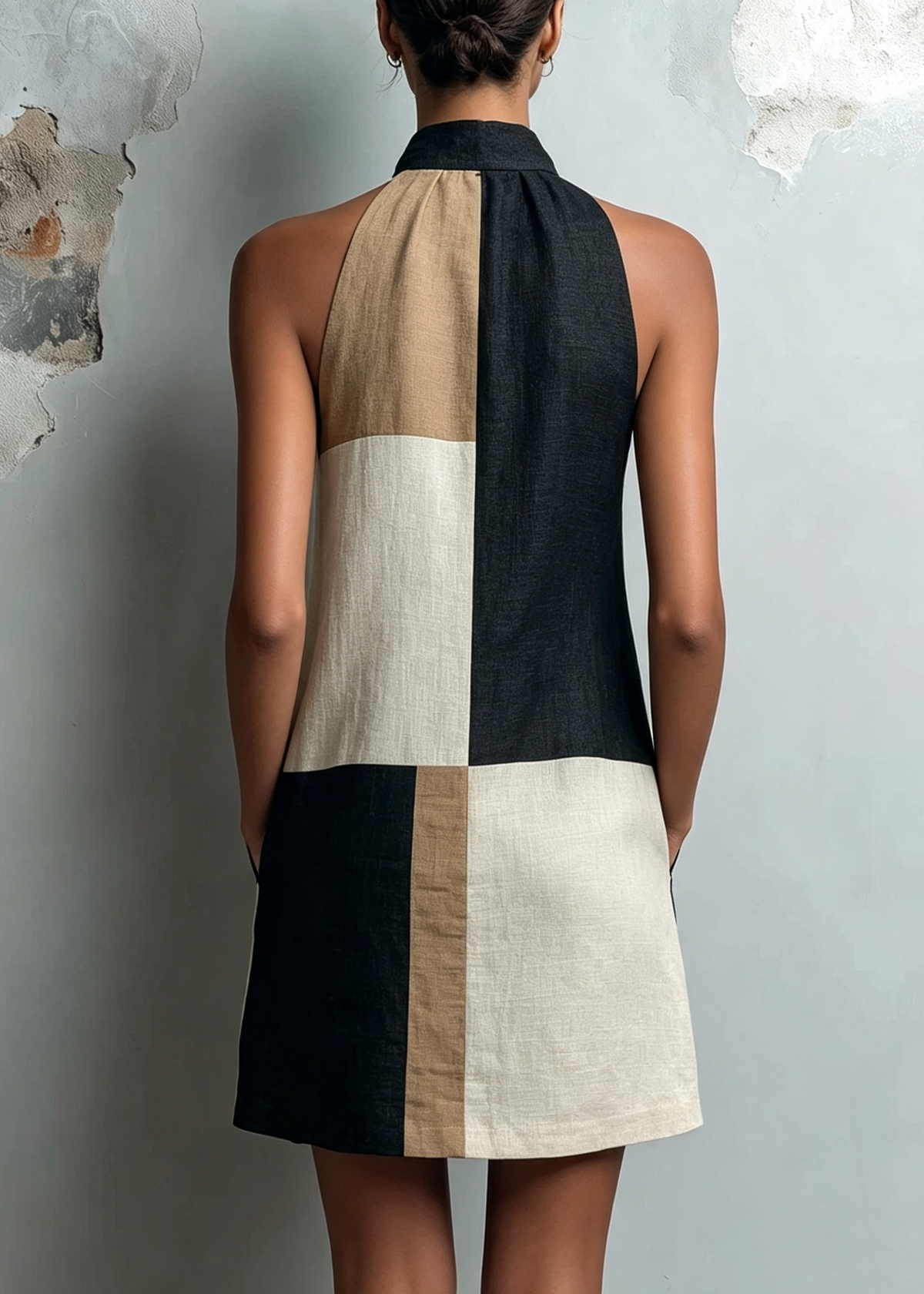 SABRINA | MINI-ROBE HALTER À MOTIFS COLORBLOCK