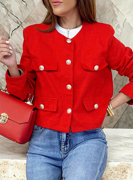 Women's Grace Pearl Button Cropped Jacket