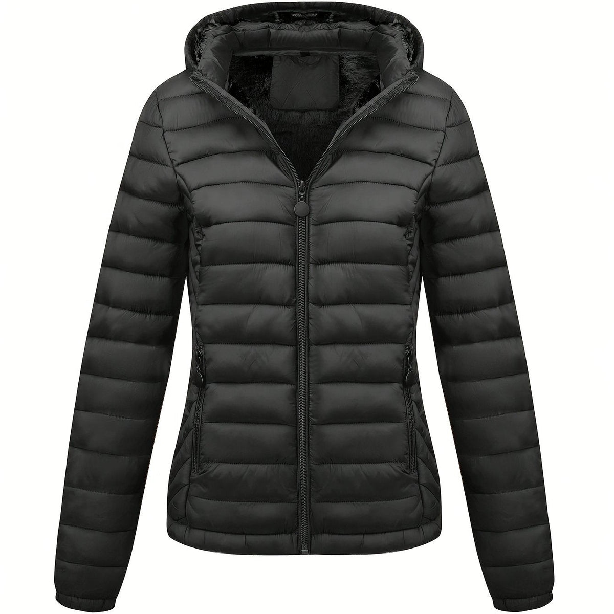 Lightweight Quilted Hooded Puffer Jacket with Fleece Lining