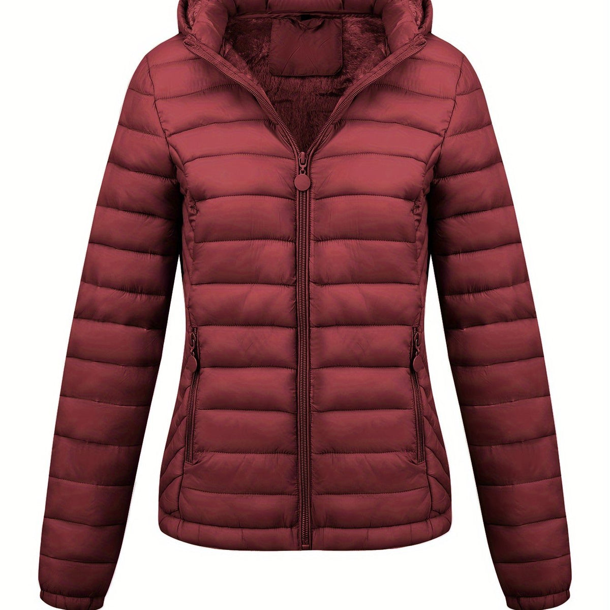 Lightweight Quilted Hooded Puffer Jacket with Fleece Lining