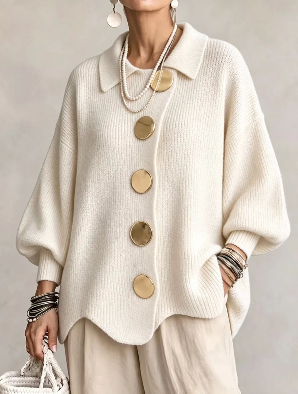 Clémence | Gilet ample à boutons dorés
