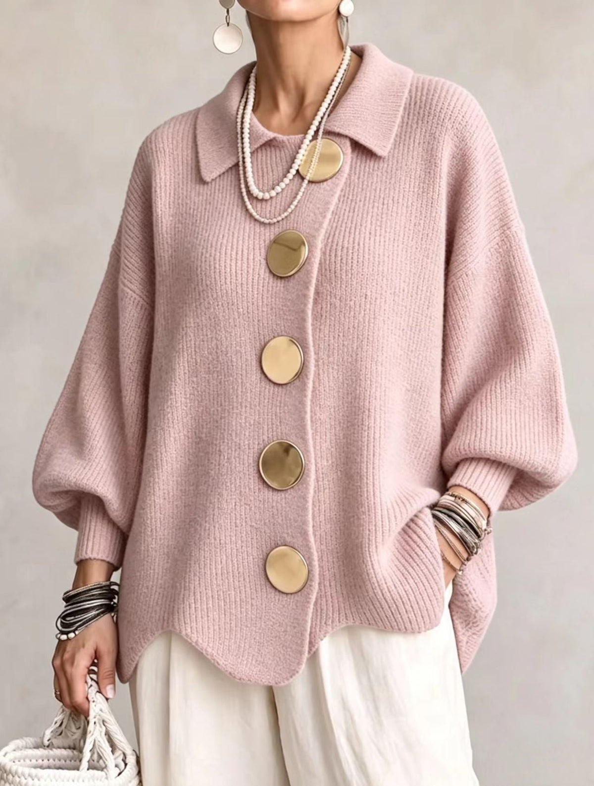 Clémence | Gilet ample à boutons dorés