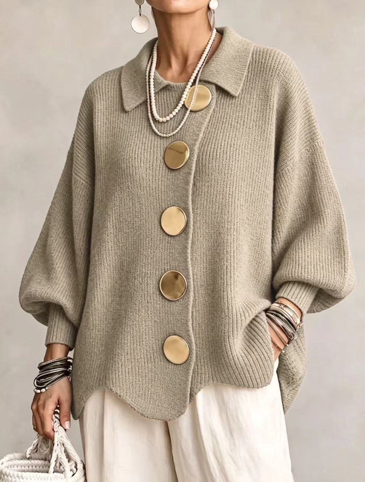 Clémence | Gilet ample à boutons dorés