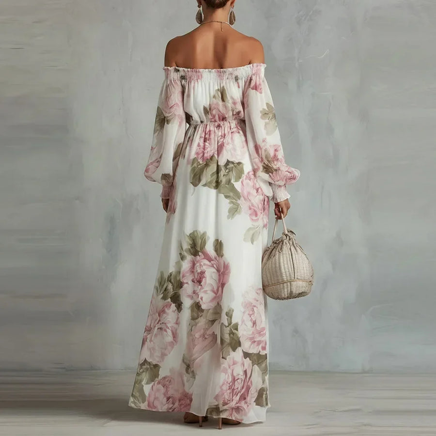 Pivoine | Robe Maxi Fleurie Épaules Dénudées