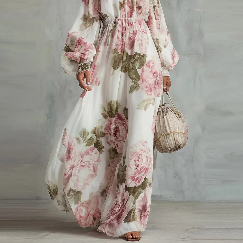 Pivoine | Robe Maxi Fleurie Épaules Dénudées