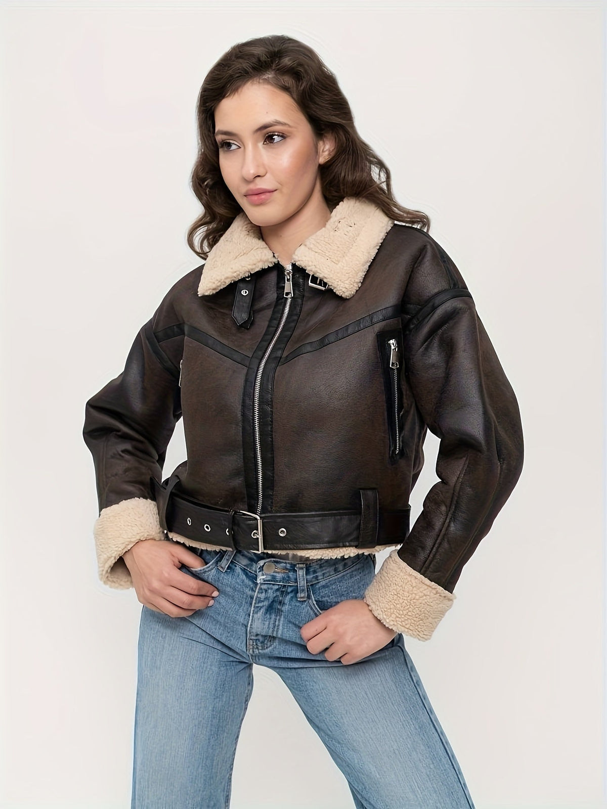 Women's Short Leather Winter Jacket