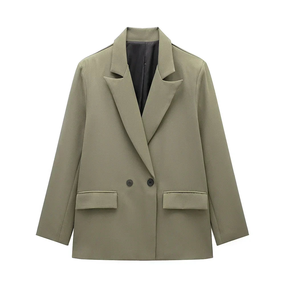Women’s Classic Tailored Black Blazer – Elegant Double-Breasted Casual Chic Jacket