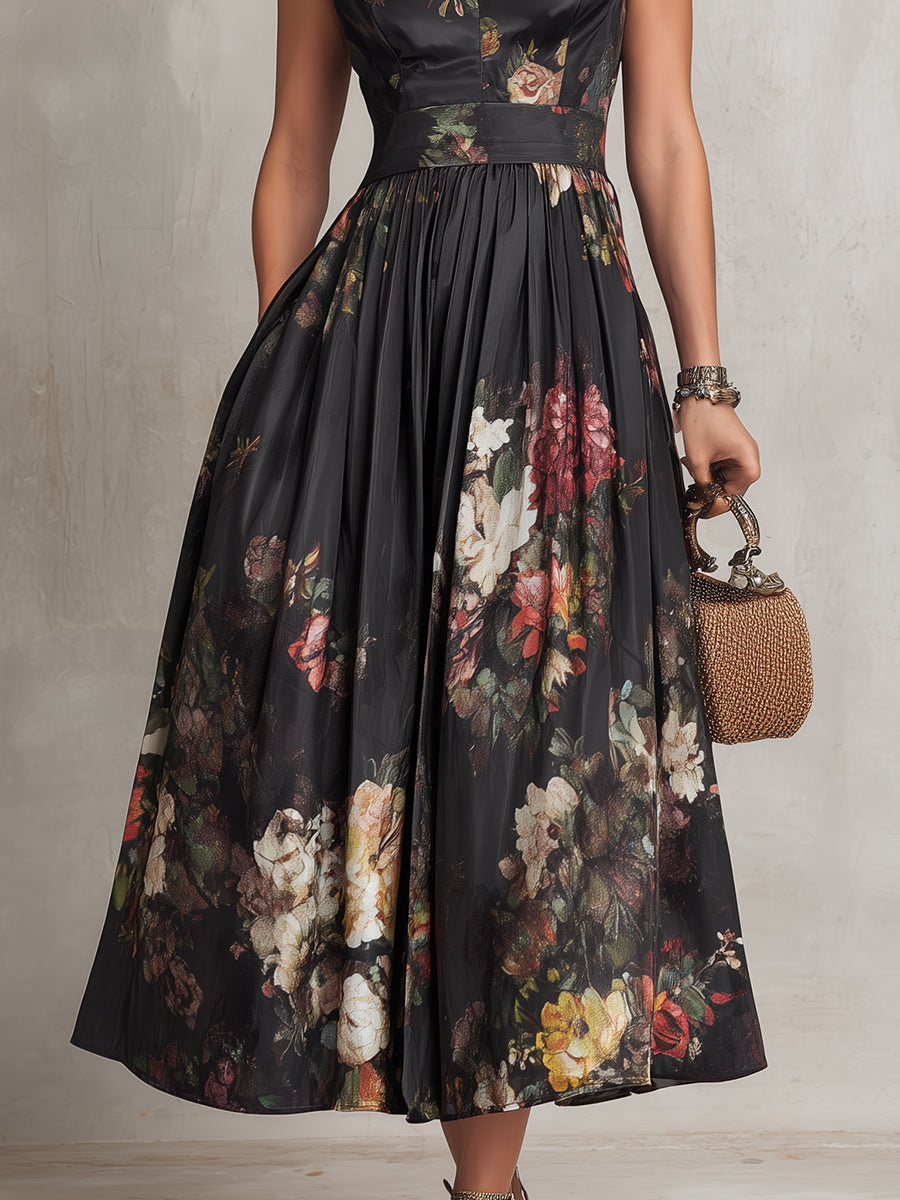 Adèle | Robe Midi en Satin Plissé Noire
