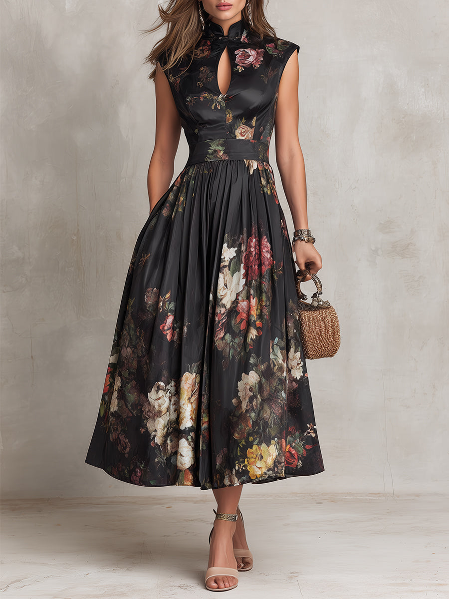 Adèle | Robe Midi en Satin Plissé Noire