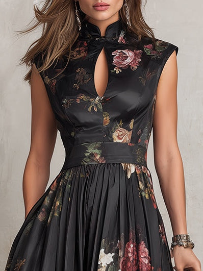 Adèle | Robe Midi en Satin Plissé Noire