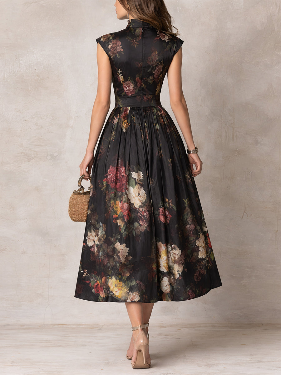 Adèle | Robe Midi en Satin Plissé Noire