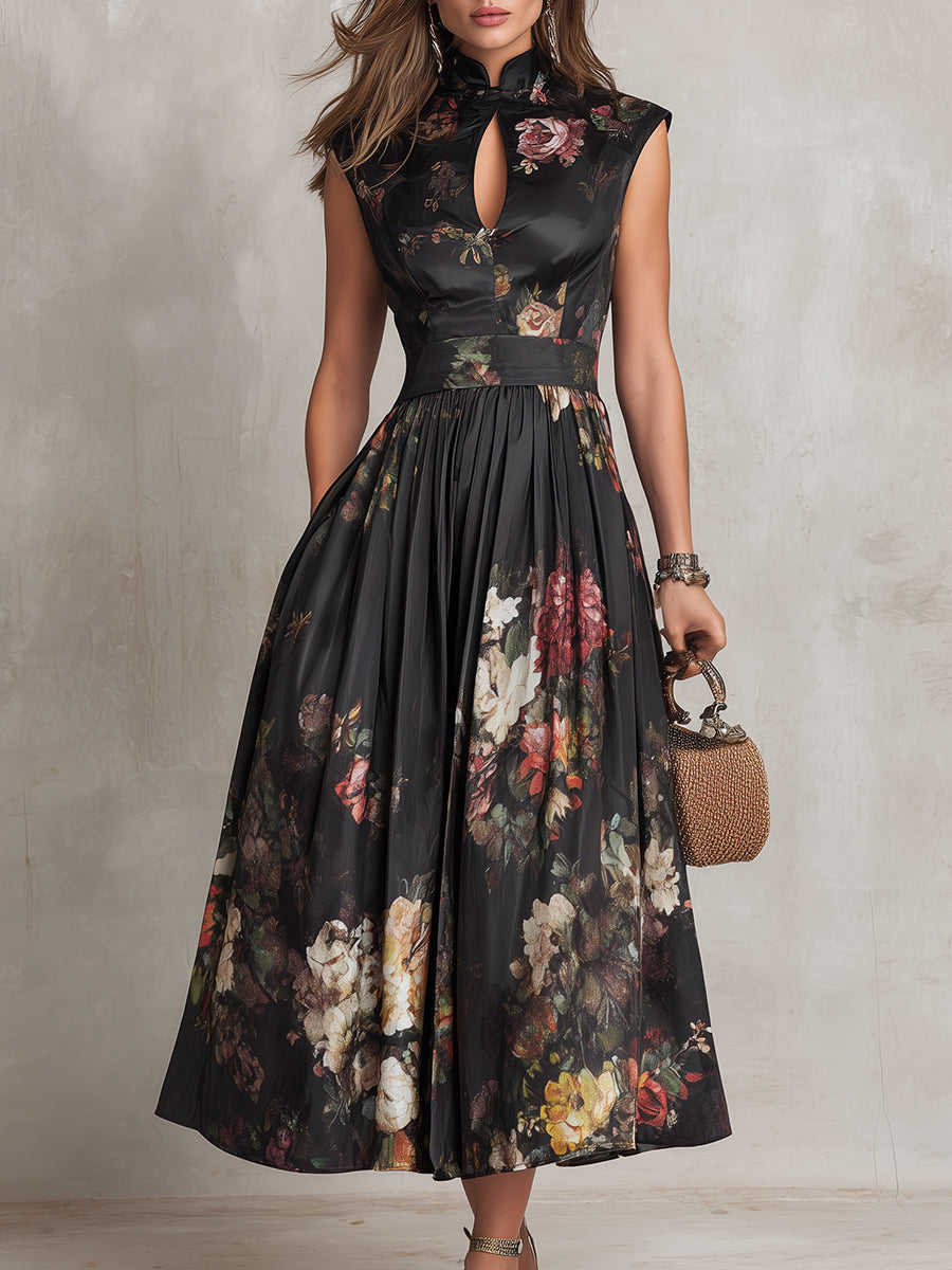 Adèle | Robe Midi en Satin Plissé Noire