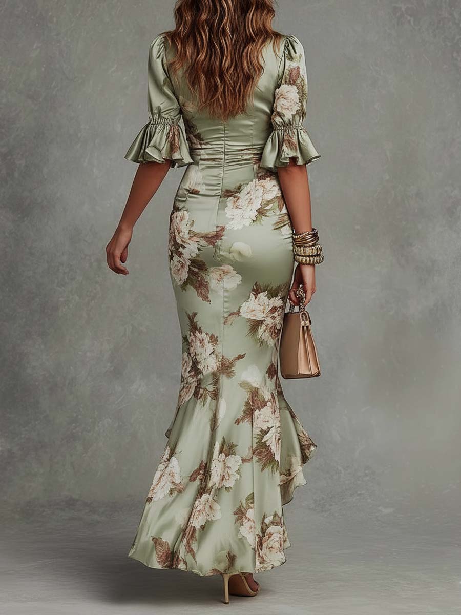 Robe Élise en satin imprimé fleuri
