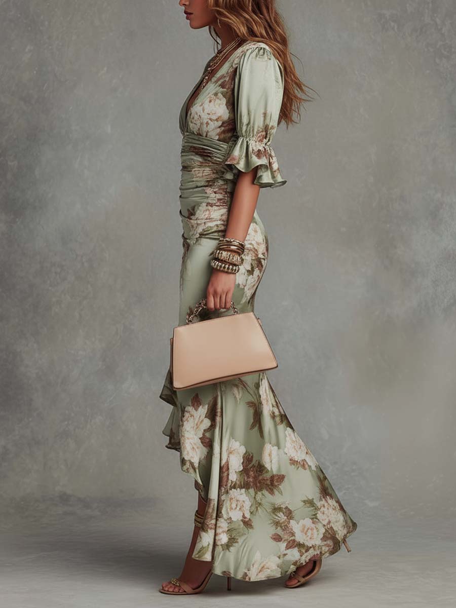 Robe Élise en satin imprimé fleuri