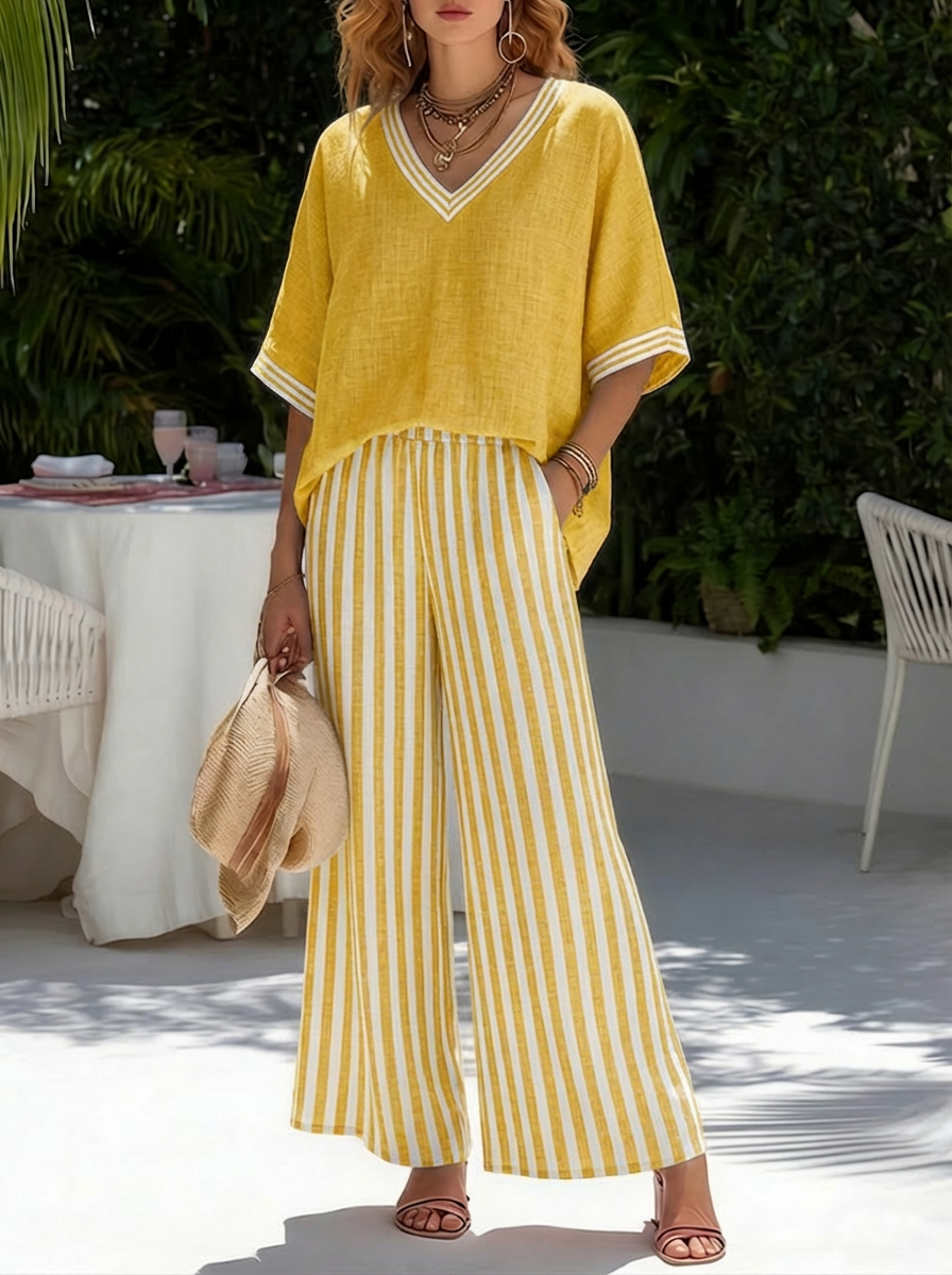 Ensemble Cannes en lin rayé