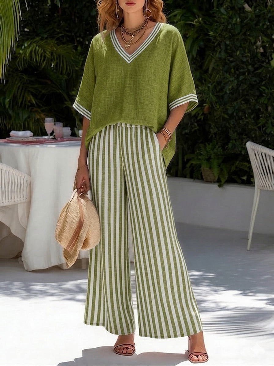 Ensemble Cannes en lin rayé