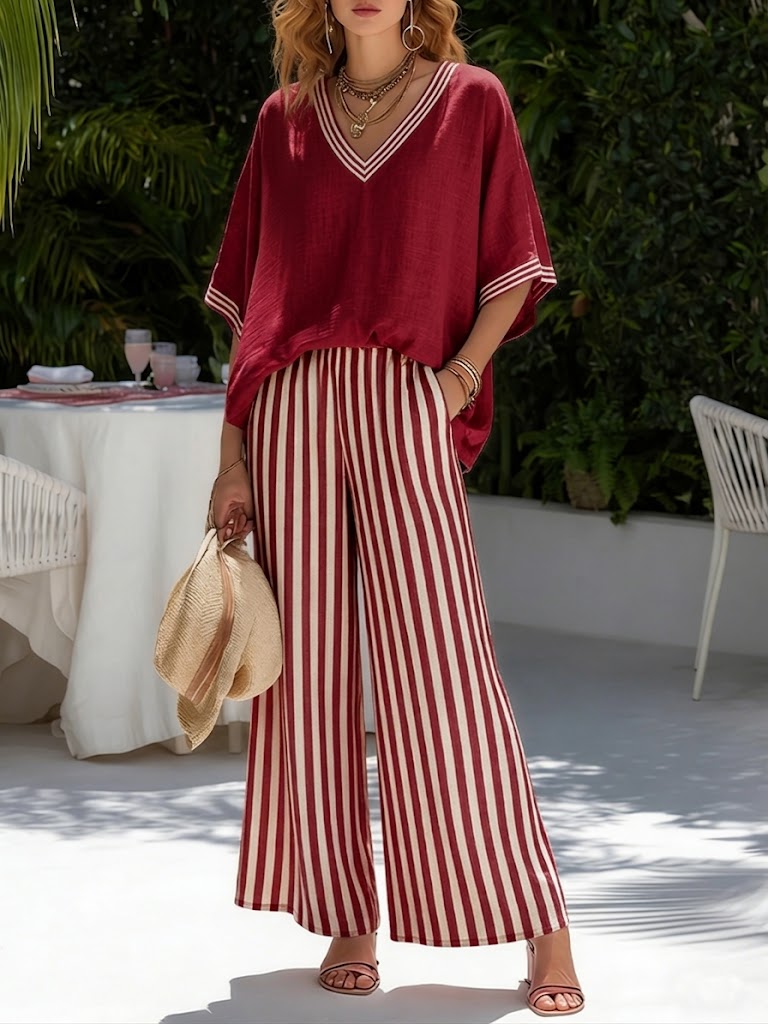 Ensemble Cannes en lin rayé