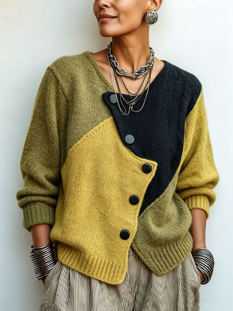 Pull en maille asymétrique à blocs de couleur Cozy d'Artisti
