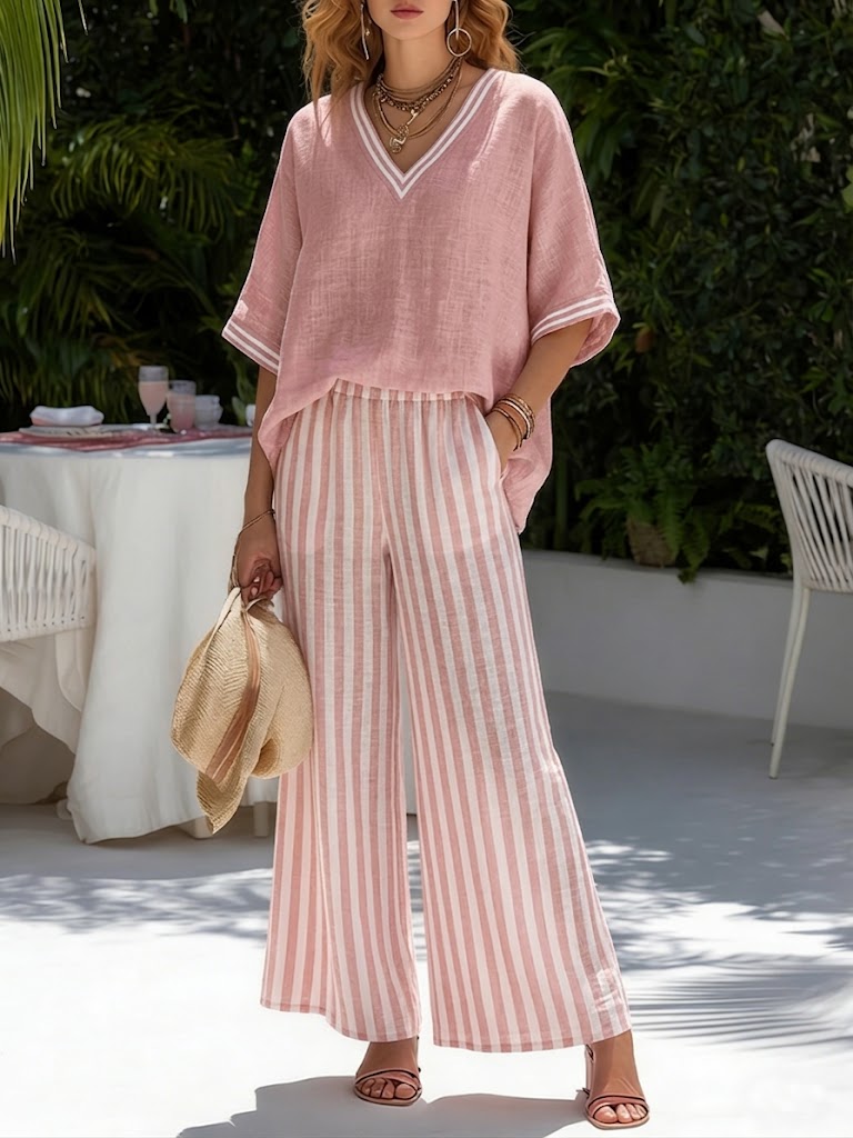 Ensemble Cannes en lin rayé