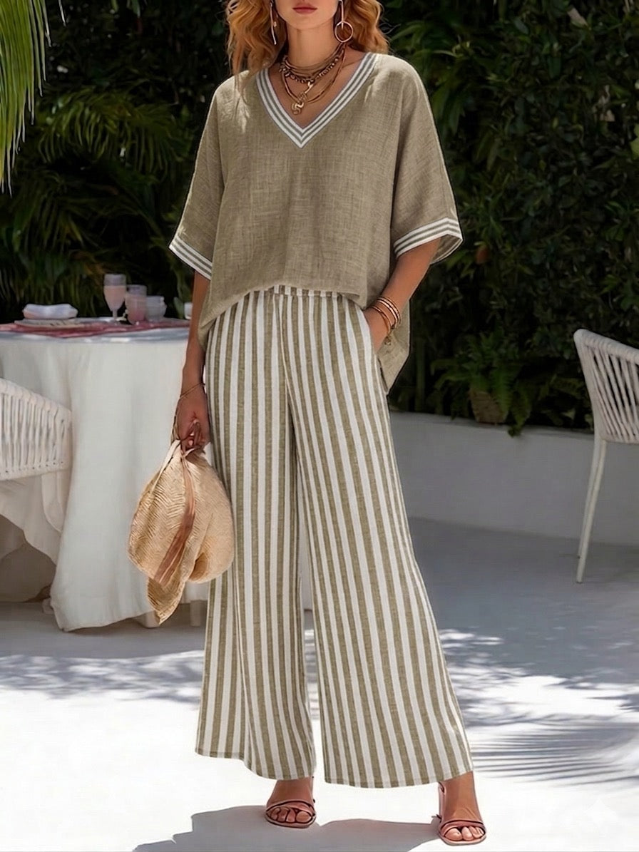 Ensemble Cannes en lin rayé