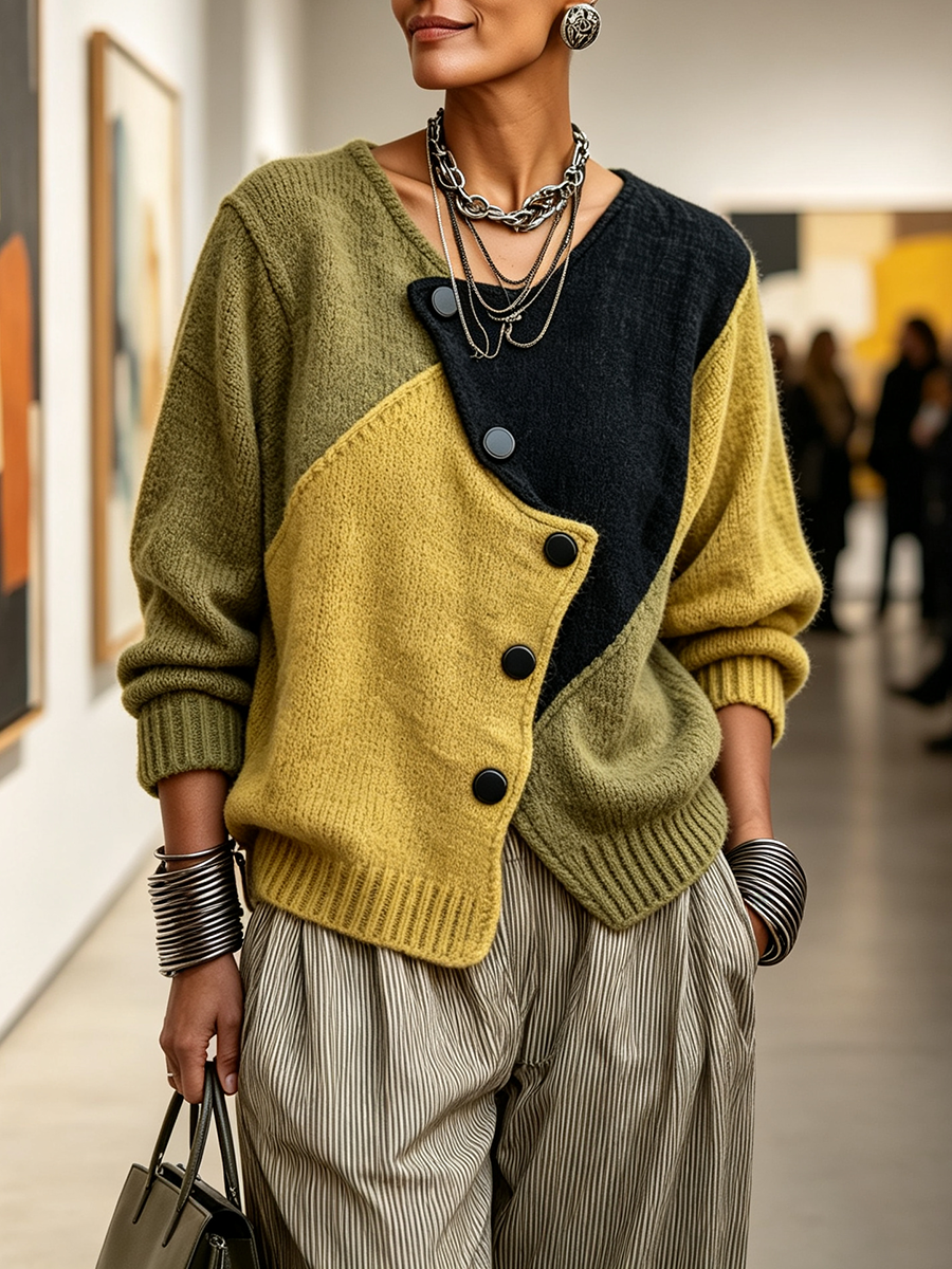Pull en maille asymétrique à blocs de couleur Cozy d'Artisti